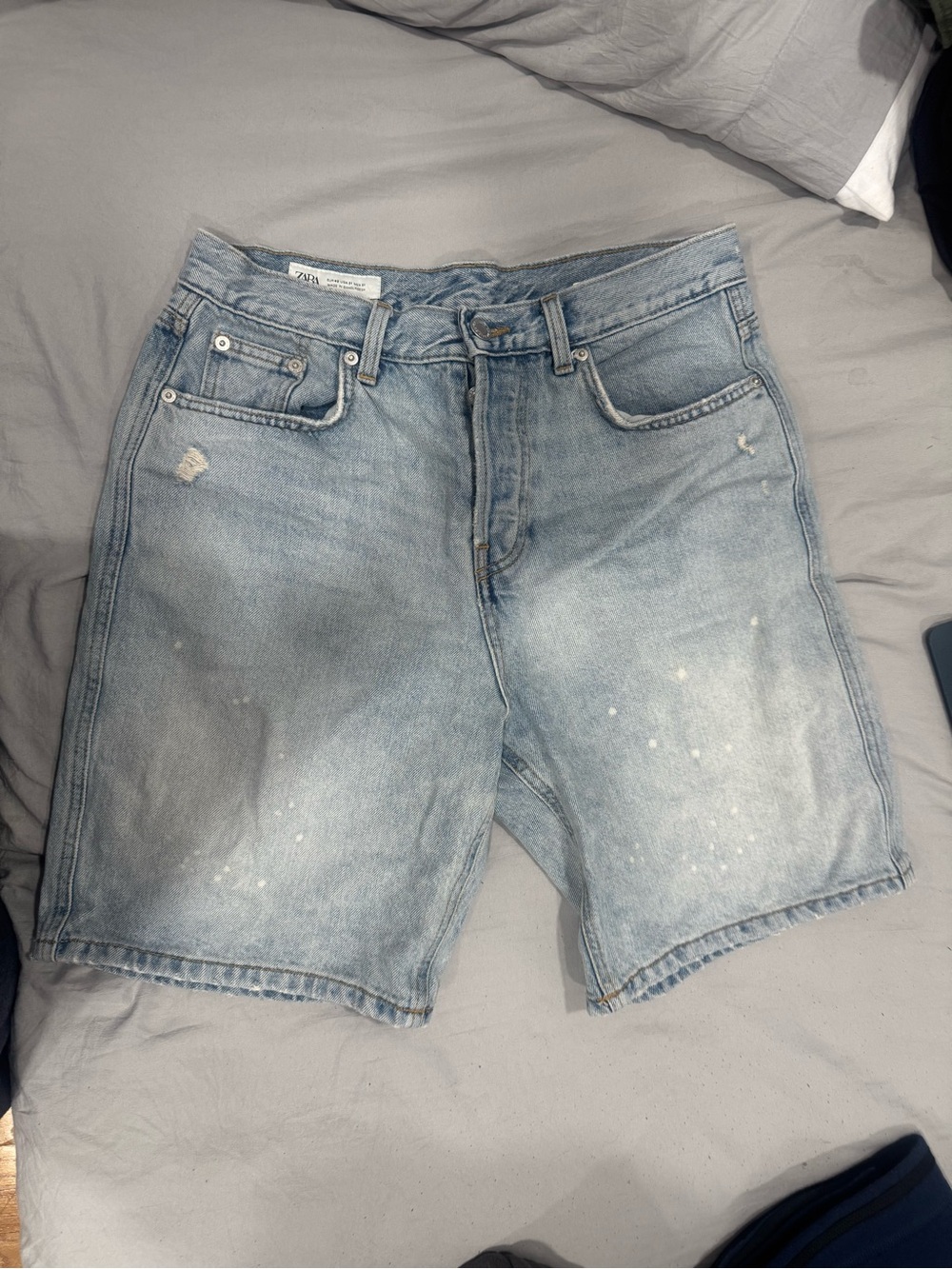 Zara Faded Light Blue Denim Jean Shorts